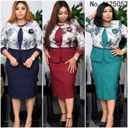 Ethnic Clothing 2XL-6XL African Dresses For Women Spring Autumn Printing Polyester Plus Size Dress Suit Clothes