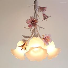 Pendant Lamps Nordic Pastoral Restaurant Chandelier Beauty Salon Warm Lily Korean Princess Room Bedroom Lamp