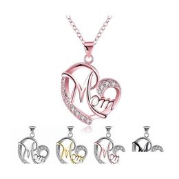 Pendant Necklaces Luxury Mom Love Necklace White Crystal Rhinestone Bicolor Heart Link Chain Mothers Day Gift For Women Fashion Jewe Otz92