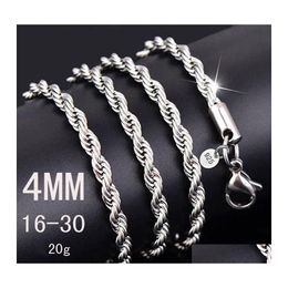 Chains 4Mm 925 Sterling Sier Twisted Rope Chain 1630Inches Female Luxury High Quality Necklace For Women Men Fashion Jewellery In Bk D Otor8