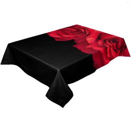 Table Cloth Red Rose Flower Black Background Waterproof Tablecloth Rectangular Dining Coffee Mat For Kitchen Living Room