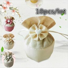 Gift Wrap 10pcs Christmas Bag Round Bottom Bundle Pocket Polyester Drawstring Candy Handmade Canvas