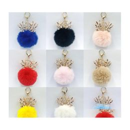 Key Rings Cute Pompom For Girls Women Fluffy Pompoms With Keychains Animal Deer Keyfobs Fashion Bag Pendant Jewelry P278Fa Drop Deliv Dhayu