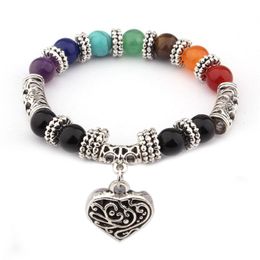 Link Bracelets Chain 7 Chakras Natural Stone Bracelet Women Men Heart Charm Healing Balance Yoga Energy Beads Jewellery