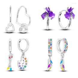 Hoop Earrings 2023 925 Silver Asymmetrical Heart Double Charm For Women Feather Earring Jewellery Birthday Gift