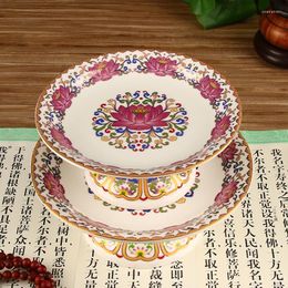 Plates 7/8 Inch Traditional Ceramic Fruit Dish Buddha Hall Enshrine Plate Lotus Tray Porcelain Buddhist Supplies Accessories