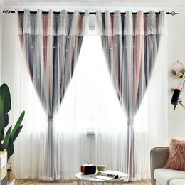 Curtain Modern Limplicity Full Shading Lace Window Curtains Pink Fabric White Tulle Embroidered Double Layer For Living Room