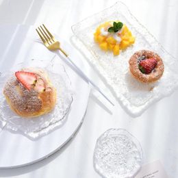 Plates Transparent Glass Plate Snack Dessert Fruit Salad Dishes Dinner Platter Jewellery Storage Tray Western Breakfast Bread Dish