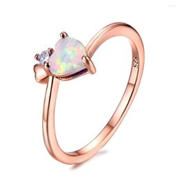 Wedding Rings Hainon Fashion Mystic Fire White/Blue/Red Opal Lovely Heart Ring For Women Rose Gold Colour Filled Birthstone Promise