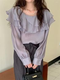 Women's Blouses Alien Kitty Purple Ruffles Daily Women 2023 High Street Autumn Fashion Loose Office Lady Casual Work Wear Mujer