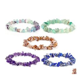 Beaded Natural Gem Stone Strand Bracelet Irregar Crystal Stretch Chip Beads Nets Bracelets Bangles Quartz Elastic Wristband For Wome Dhbu0