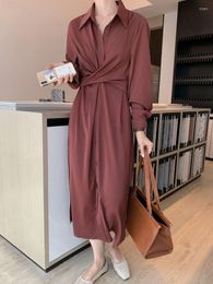 Casual Dresses HziriP Maxi Shirt Dress Solid Women Full Sleeve Chic Autumn 2023 Office Lady Slim Work Wear Fashion Loose OL