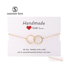 Link Chain Fashion Double Circle Charm Bracelet For Women Handmade Round Ring Gold Sier Copper Link Braceletspersonality Party Jewe Dhzdf