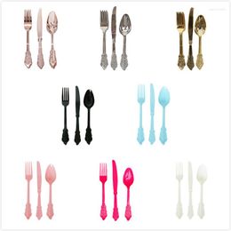 Dinnerware Sets Disposable Knife Plastic Spoon Coloured Tableware Set Travel Hollowed Out Design Fork Wedding Party Decor