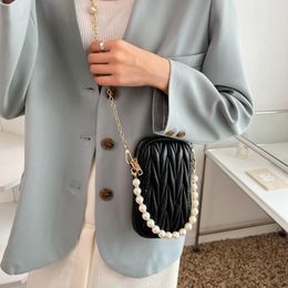 Evening Bags Pearl Handle Mobile Phone Women Fashion Shoulder Bag Female Mini Crossbody Messenger PU Leather Clutch Wallet Pouch