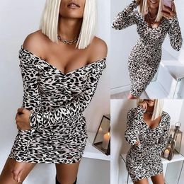 Casual Dresses Women's Mini Fashion Leopard Print Long Sleeve Hip High Waist Dress Cotton House Short Sleeves Midi