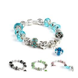 Charm Bracelets Summer Style Crystal Charms Bangles Sier Plated European Authentic Beads Chain Bracelet For Women Original Diy Jewel Otve1