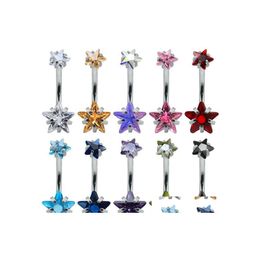 Navel Bell Button Rings Personality Star Body Piercing Bars Jewellery Sexy Women 316 L Surgical Steel Double Gem Ashion Zircon Belly Dh6Rz