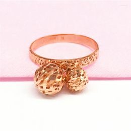 Cluster Rings 585 Purple Gold Design Openwork Double Round Resizable For Women14K Rose Simple Chinese Wedding Jewelry