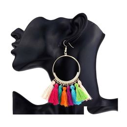 Dangle Chandelier Fashion Women 15 Colours Tassel Earrings Creative Big Circle Fringe Ear Drop Handmade Accessories Bohemian Hoop T Dheqo