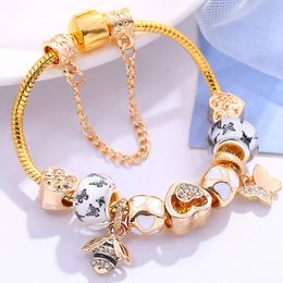 Charm Bracelets Drop Bees & Butterfly Pendant Brand Jewelry For Women Gold Color Pulseras MujerCharm