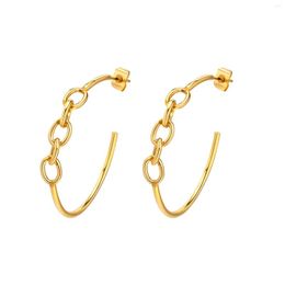 Hoop Earrings C Shape Chain Earring For Women Gold Plated Stainless Steel Minimalist Hypoallergenic Waterproof Tarnish Free