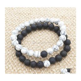 Arts And Crafts 8Mm Natural Black Lava Stone White Turquoise Bracelet Vaolcano Aromatherapy Essential Oil Diffuser For Women Men Dro Dhddg