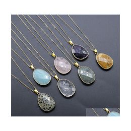 Arts And Crafts Natural Quartz Stone Pendant Necklace For Women Healing Jewellery Pendum Amethysts Amazonite Labradorite Rose Drop Del Dhqzh