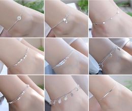 Anklets Thin 925 Stamped Silver Plated Shiny Chains Anklet For Women Girls Friend Foot Jewelry Leg Bracelet Barefoot Tobillera De Prata