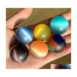 Stone 30Mm 7 Chakra Round Cats Eye Crystal Opal Ball Mosaic Craft Gift Yoga Hand Play Odornment Decoration Drop Delivery Jewellery Dhwck