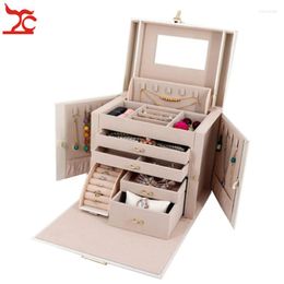 Jewelry Pouches Large Packaging Display Box Armoire Dressing Chest With Lock Ring Organizer Carrying Case Princess Wedding Gift