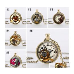 Pendant Necklaces Fashion Punk Bronze Floating Men Gear Dial Vintage Glass Necklace For Women Jewelry Accessories Drop Delivery Penda Ott8P