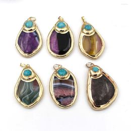 Pendant Necklaces 5pcs Polished Golad Plated Color Natural Irregular Druzy Agates Stone Gems Healing Charms