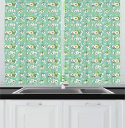 Curtain Seafoam Floral Kitchen Curtains Natural Theme Botanical Pattern With White Camomiles And Yellow Dandelions Window Drapes