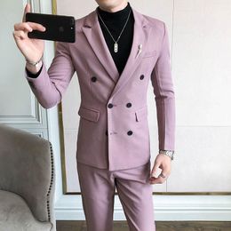 Men's Suits & Blazers SYUHGFA Men Clothing 2023 Spring Oversize Double Breasted Suit Coat Korean Streetwear Fashion Long Sleeve Office Male