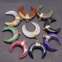 Pendant Necklaces Fashion Natural Stone Chakra Bull Horn Pendants Crescent Moon Reiki Healing Charms Jewelry Accessories Wholesale 4Pcs