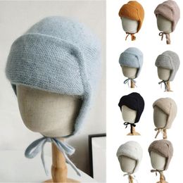 Berets Earflap Hat Women Winter Angora Knit Warm Autumn Outdoor Skiing Accessory Ear-flapped For Teenagers Gifts
