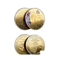 Other Arts And Crafts Romantic Lover Colorf Commemorative Gold Coin For Wedding Anniversary Health Happiness Collectible Coins Souve Dhefy