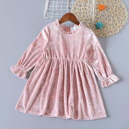 Girl Dresses Party Dress 2023 Long Sleeve Winter Children's For Girls Costume Autumn Golden Velvet Princess