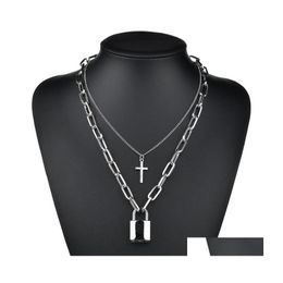 Pendant Necklaces Hip Hop Mti Layers Chain Necklace With Lock Women Men Punk Rock Padlock Goth Jewellery For Gift Drop Delivery Pendant Otri6