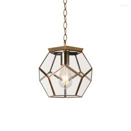 Pendant Lamps American Retro Copper Single Head Simple Diamond Pentagonal Restaurant Balcony Light Corridor Aisle Small Chandelier