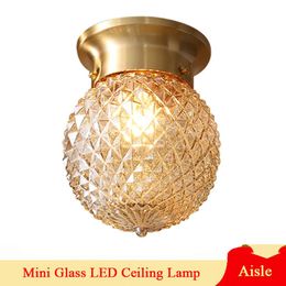 Ceiling Lights Lampara Techo Copper Glass LED American Simple Bedroom Stair Corridor E27 Deco Small Hanging Lamp