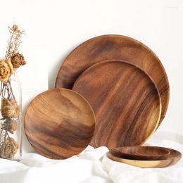 Plates Round Wooden Serving Plate Trays Fruit Dishes Pan Saucer Tea Dessert Dinner Bread Wood Unbreakable Classic