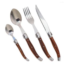 Dinnerware Sets Jaswehome4pcs Steak Cutlery Set Stainless Steel Tableware ABS Wood Grain Handle Dinner Knife Fork Spoon Dishwasher Safe