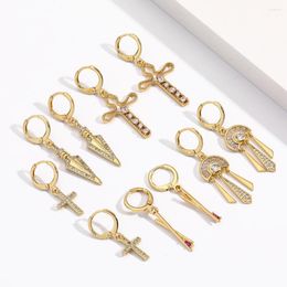 Hoop Earrings Cross 2023 Trendy For Women Gold Color Cute Ear Rings Female Korean Fashion Copper Pave CZ