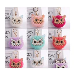 Key Rings Cute Pompom Jewellery Trendy Animal Owl Keyring Lovely Faux Rabbit Fur Ball Keychain Women Keyfob Holder P44Fa Drop Delivery Dh0Cp