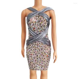 Stage Wear Sparkly Multi-color Rhinestones Bandage Short Dress Evening Birthday Prom Party Women Dancer Show Crystal Costume