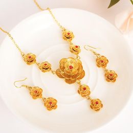 Necklace Earrings Set Bangrui Christmas Gold Crystal Flower Rose Women Bridal Jewellery Pendant African Girls Wedding Gift