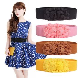 Belts Rose Women Belt Elastic Double-flower Fabric Wide Waist For Party Ladies Dress Decoration Fashion Accessories