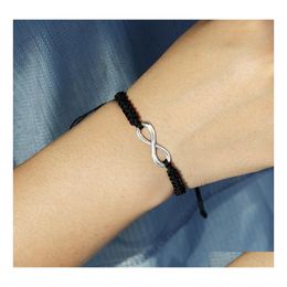 Link Chain Handmade Fashion Number 8 Charms Bracelet For Women Adjust Sier Plated Infinity Symbol Bracelets Black White Braided Rop Dh3Yq